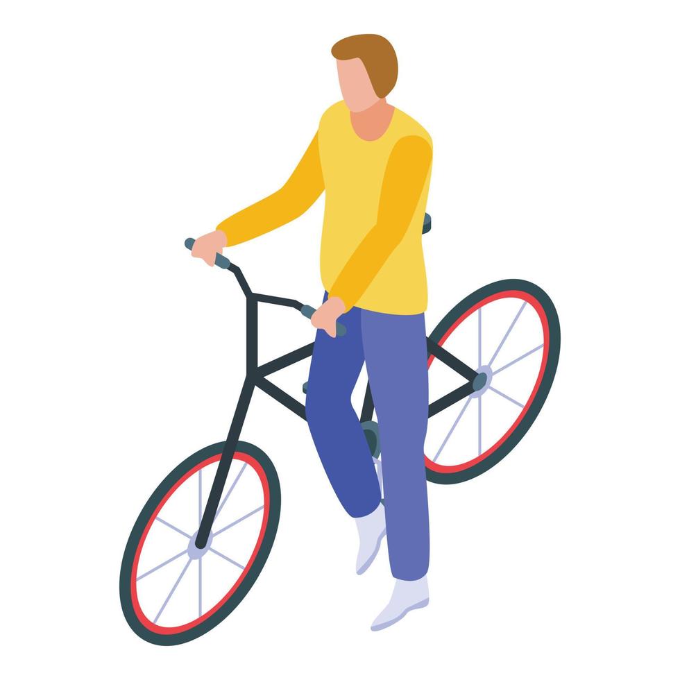 leerling nemen fiets icoon, isometrische stijl vector