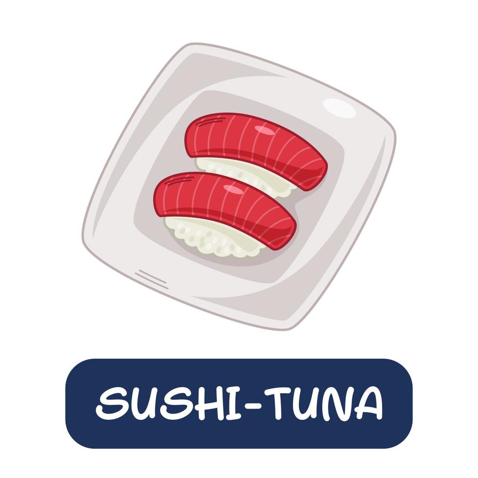 tekenfilm sushi-tonijn, Japans voedsel vector geïsoleerd Aan wit achtergrond