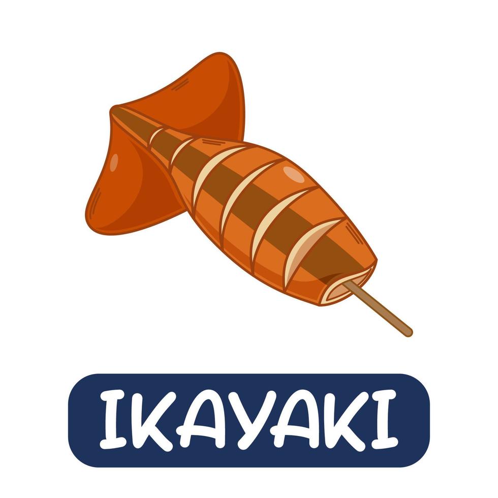 tekenfilm ikayaki, Japans voedsel vector geïsoleerd Aan wit achtergrond