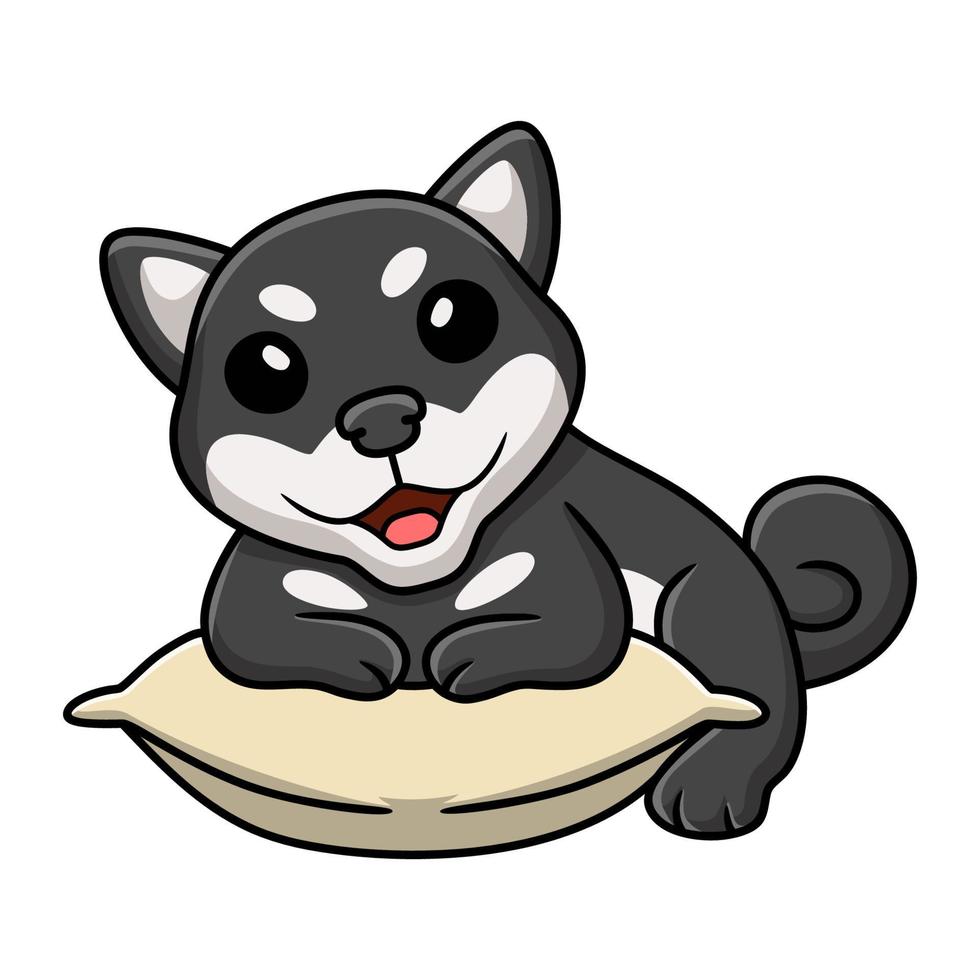schattig zwart shiba inu hond tekenfilm Aan de hoofdkussen vector