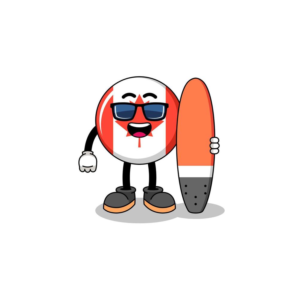 mascotte tekenfilm van Canada vlag net zo een surfer vector