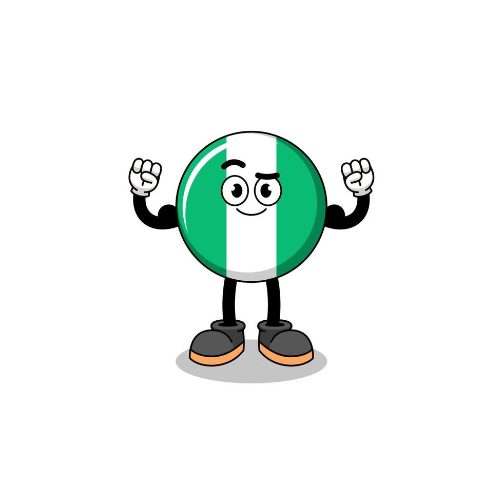 mascotte cartoon van nigeria vlag poseren met spier vector