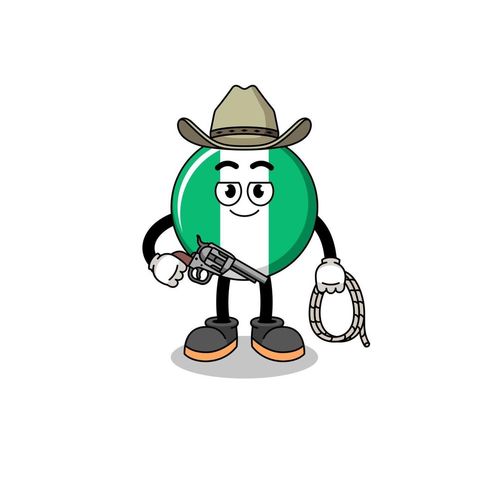 karakter mascotte van nigeria vlag als cowboy vector