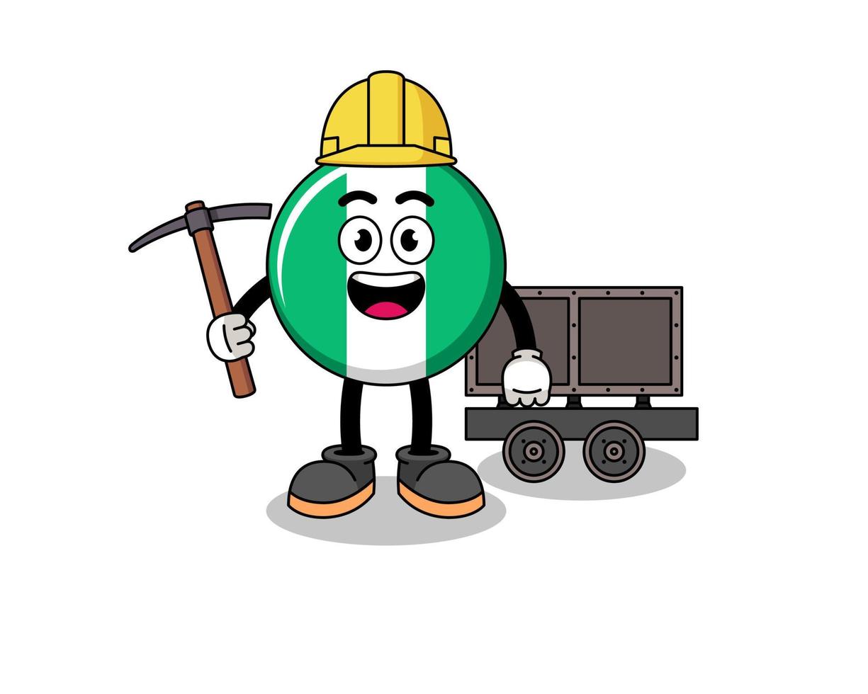 mascotte illustratie van nigeria vlag mijnwerker vector