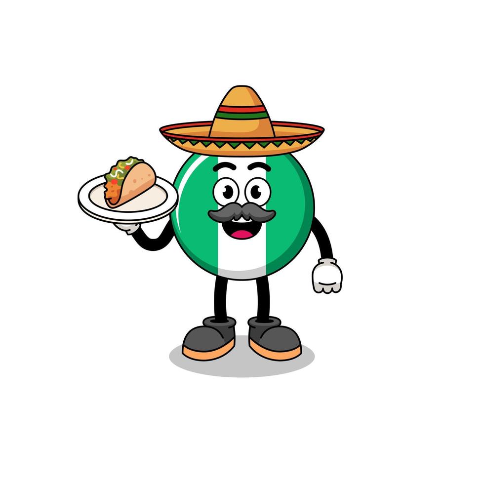 karakter cartoon van de vlag van nigeria als een mexicaanse chef-kok vector