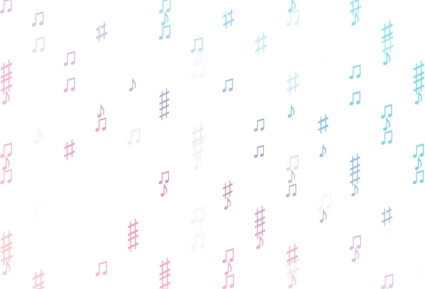 lichtblauwe, rode vectorachtergrond met muzieksymbolen. vector