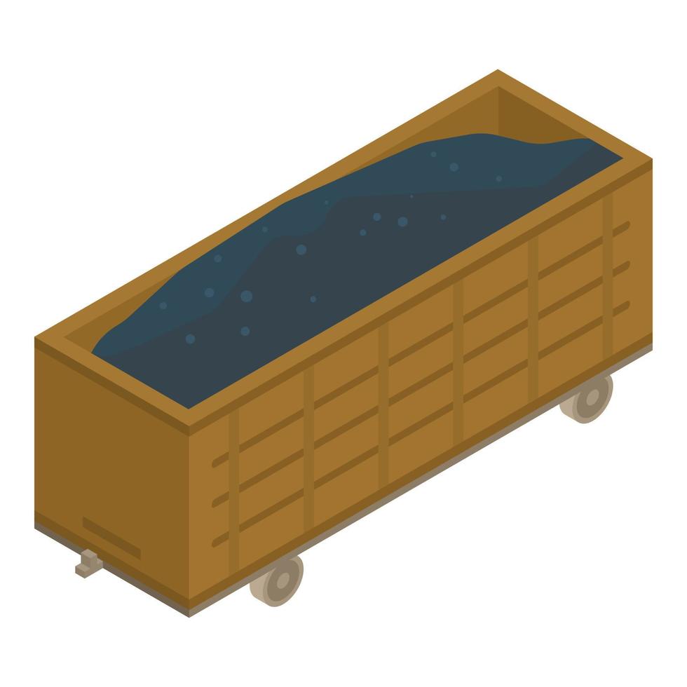 spoorweg wagon met steenkool icoon, isometrische stijl vector