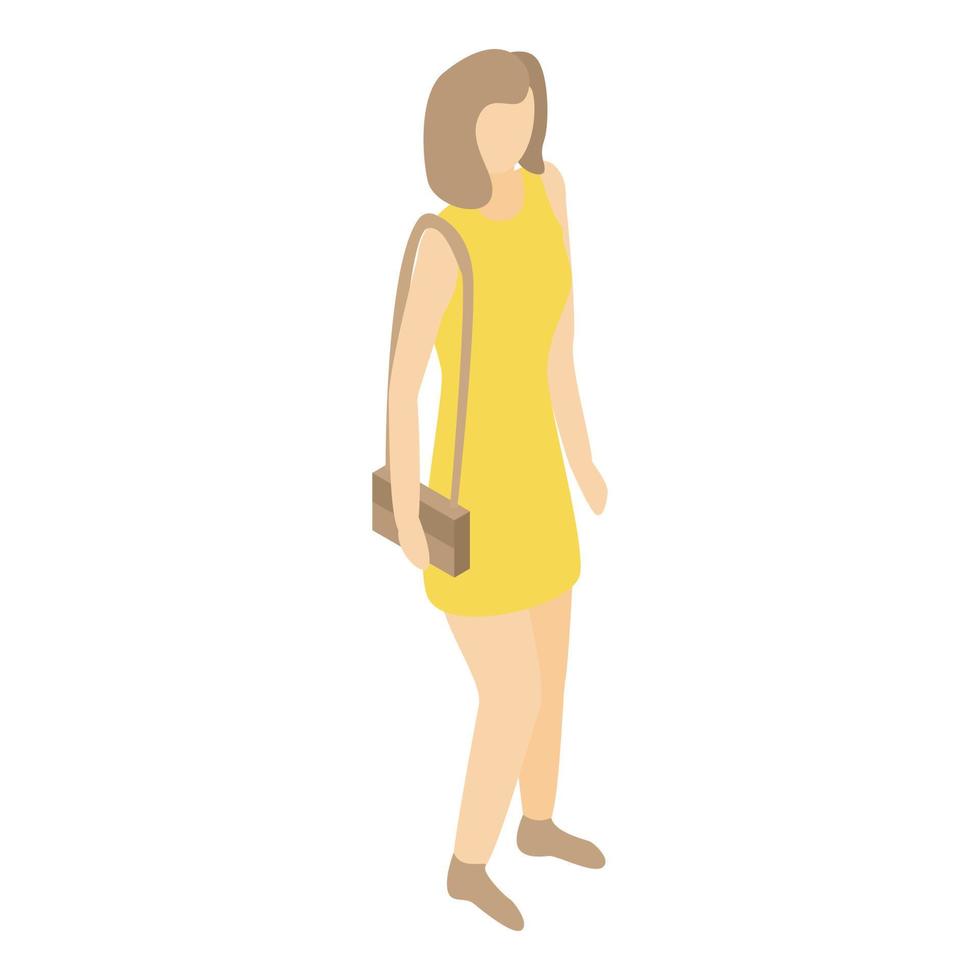 vrouw in geel jurk icoon, isometrische stijl vector