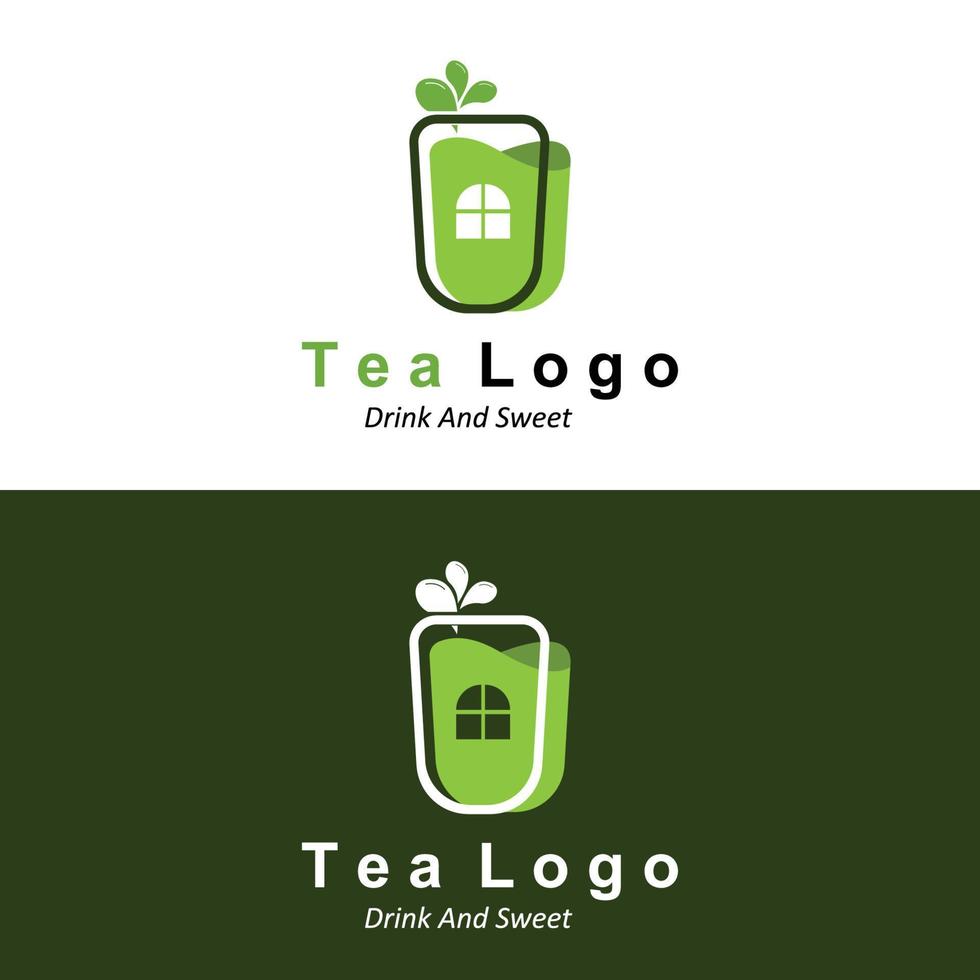 thee logo-ontwerp, vector drankje icoon van groene bladeren, voor gezondheid