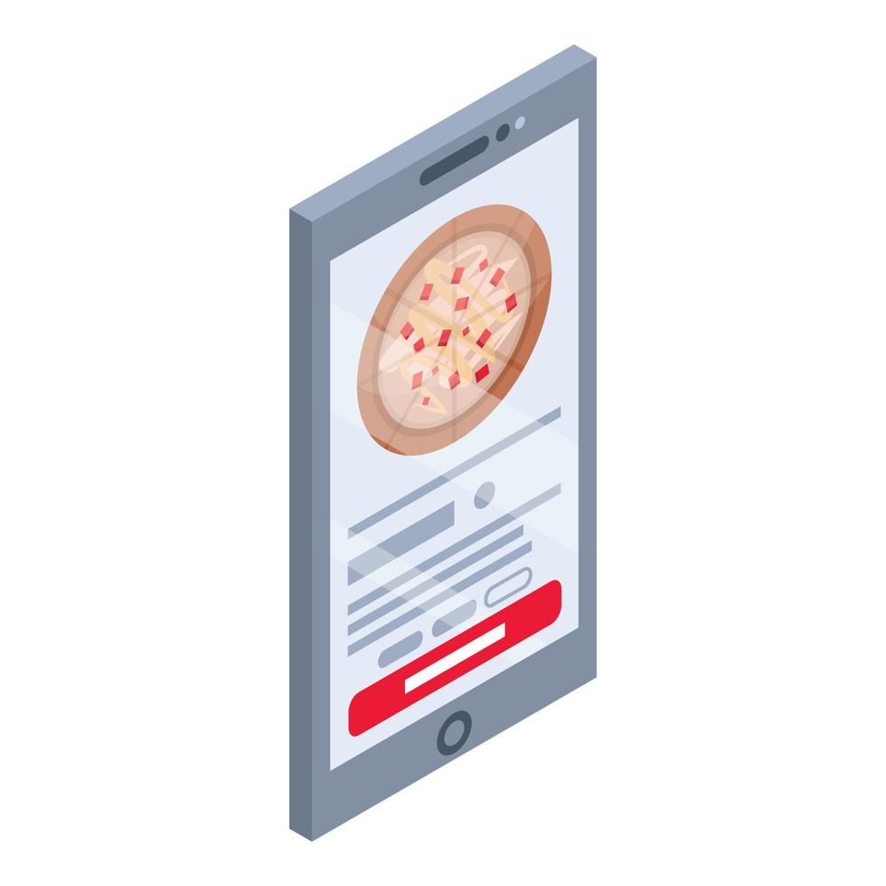 smartphone pizza online kopen icoon, isometrische stijl vector