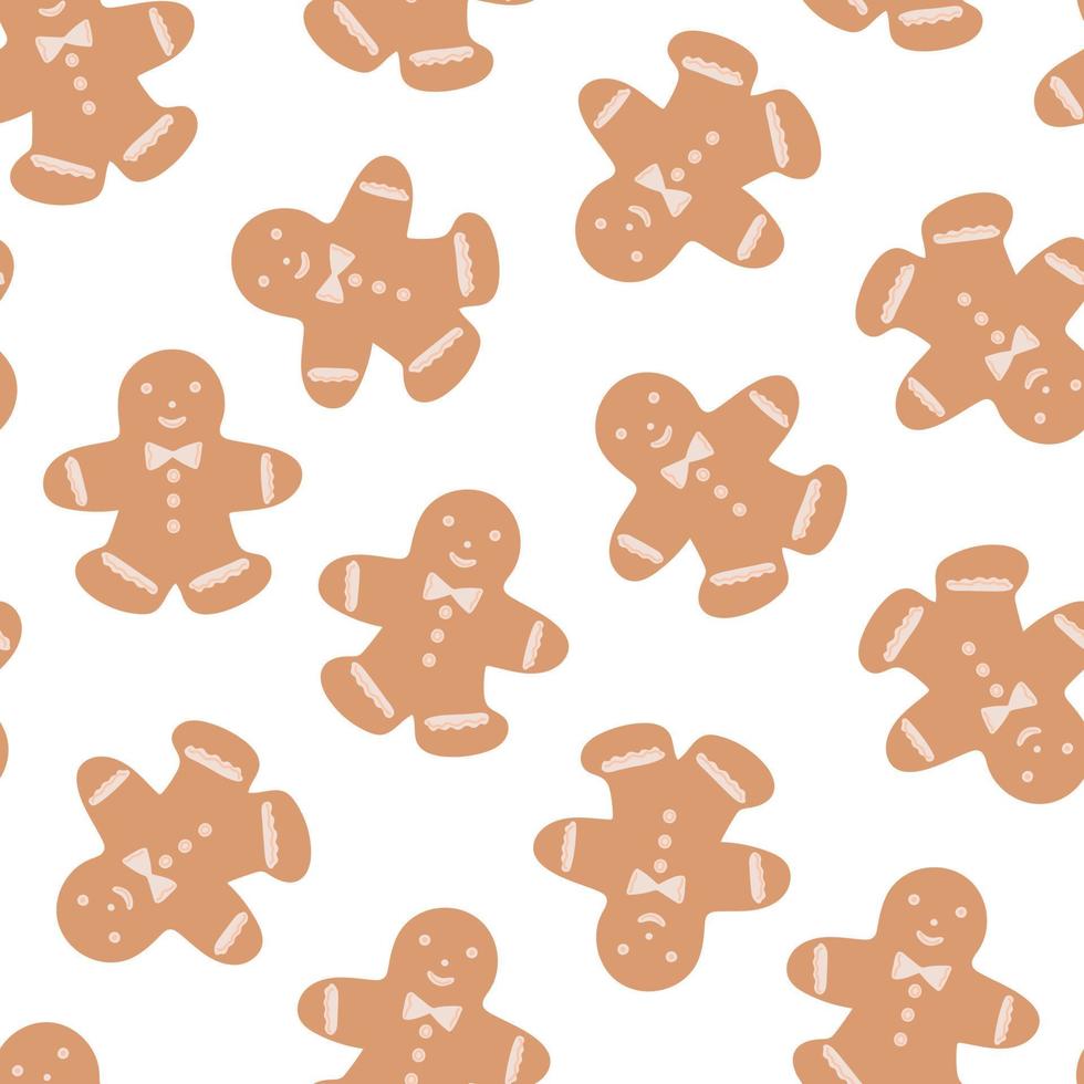 weinig schattig grappig peperkoek Mens traditioneel Kerstmis vakantie koekje naadloos patroon, zoet seizoensgebonden toetje voor feestelijk diner, gemakkelijk hand- getrokken tekenfilm vector illustratie herhaling ornament