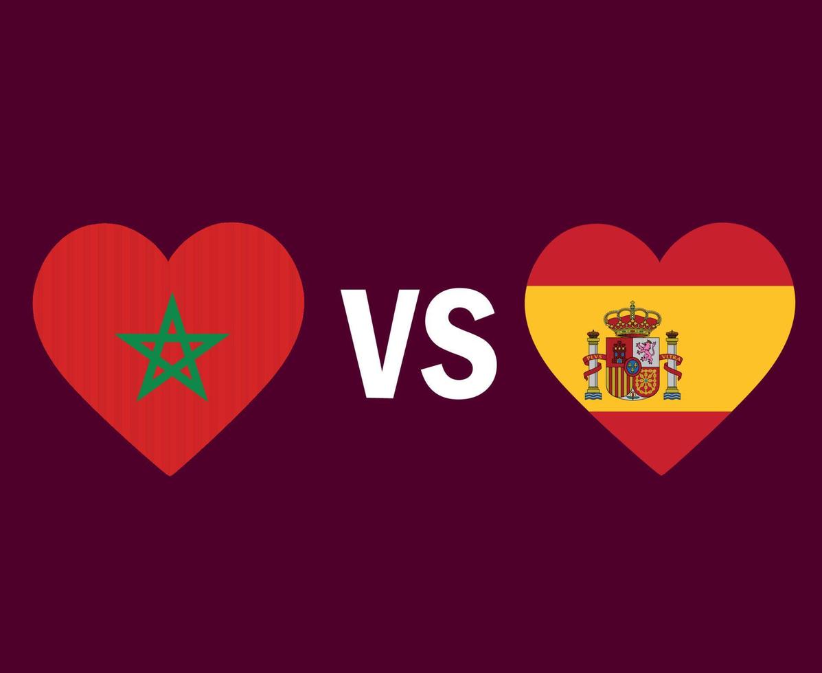 Marokko en Spanje vlag hart symbool ontwerp Europa en Afrika Amerikaans voetbal laatste vector Europese en Afrikaanse landen Amerikaans voetbal teams illustratie