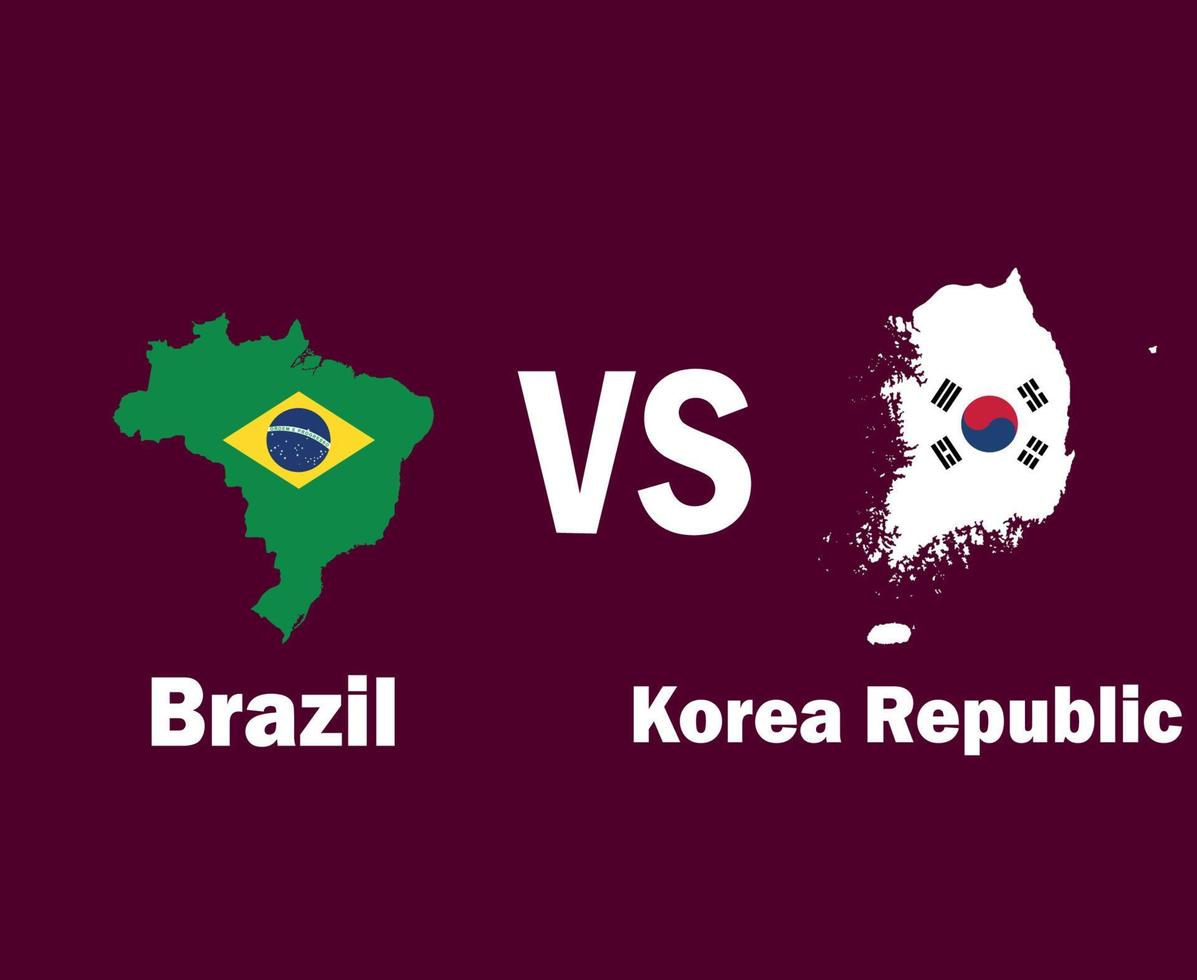 Brazilië en zuiden Korea kaart vlag met namen symbool ontwerp Latijns Amerika en Azië Amerikaans voetbal laatste vector Latijns Amerikaans en Aziatisch landen Amerikaans voetbal teams illustratie
