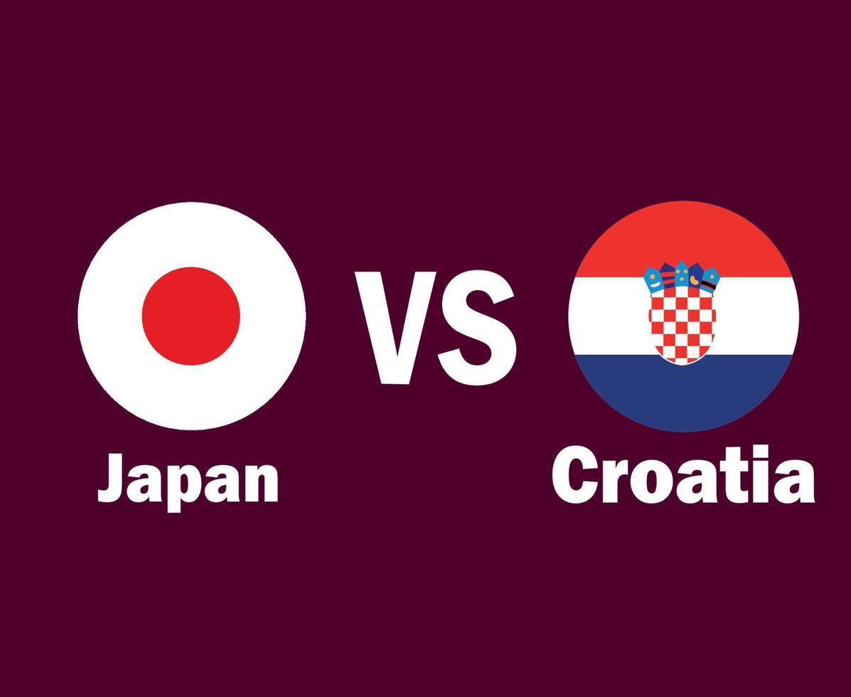 Japan en Kroatië vlag met namen symbool ontwerp Azië en Europa Amerikaans voetbal laatste vector Aziatisch en Europese landen Amerikaans voetbal teams illustratie