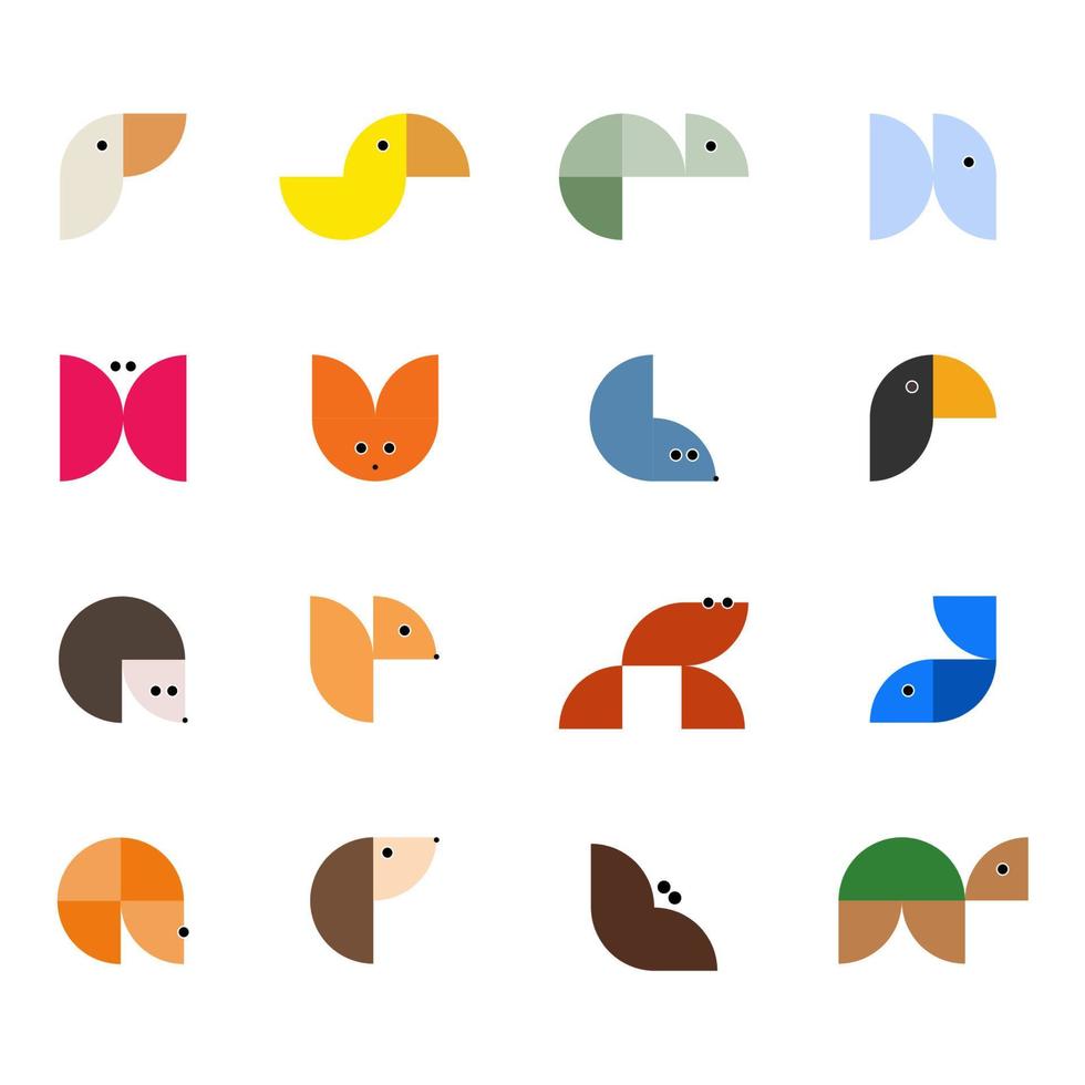 dier logos in vlak stijl. reeks van kleurrijk vlak dieren. vector tekenfilm dieren.