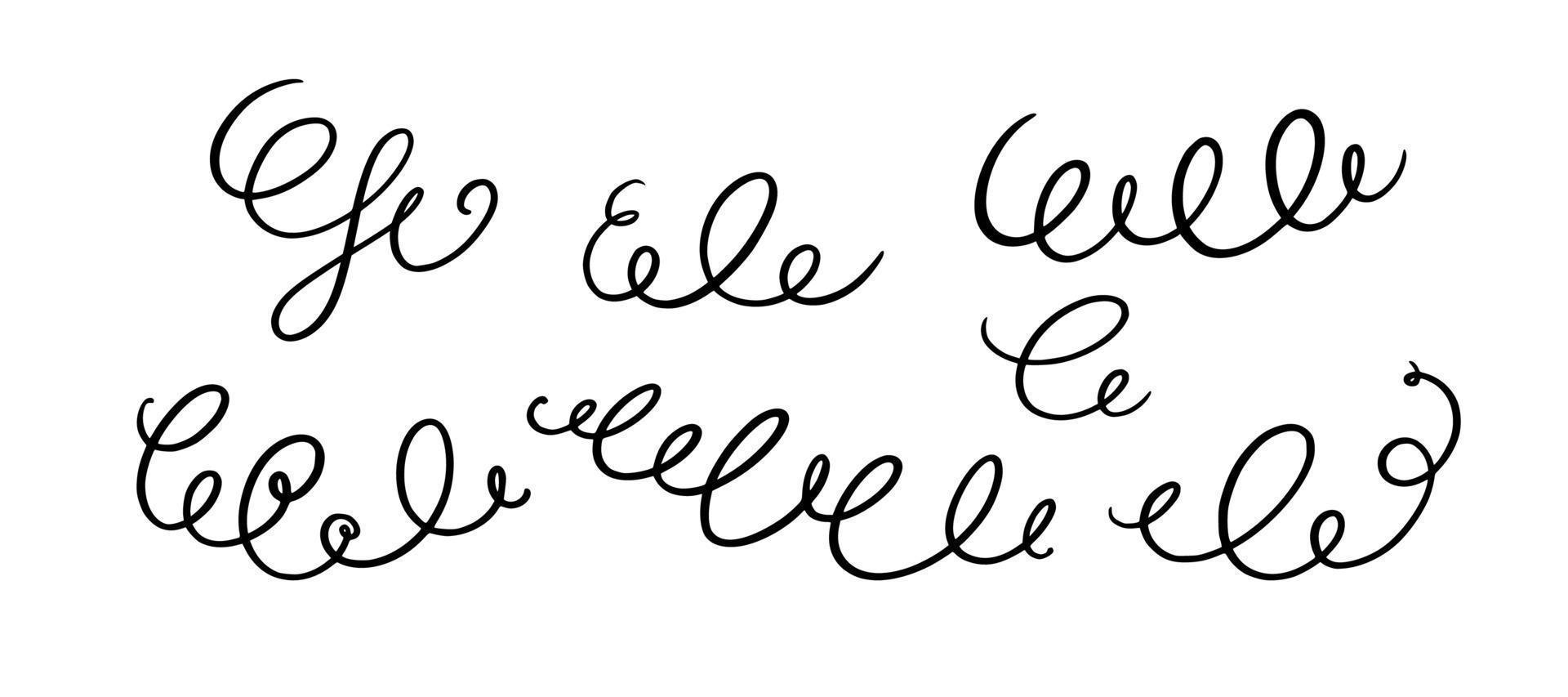 squiggle en kolken lijnen. reeks van hand- getrokken kalligrafische wervelt. vector illustratie