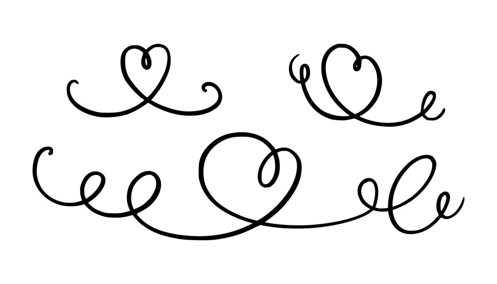 squiggle en kolken lijn met een hart. hand- getrokken kalligrafische wervelen. vector illustratie