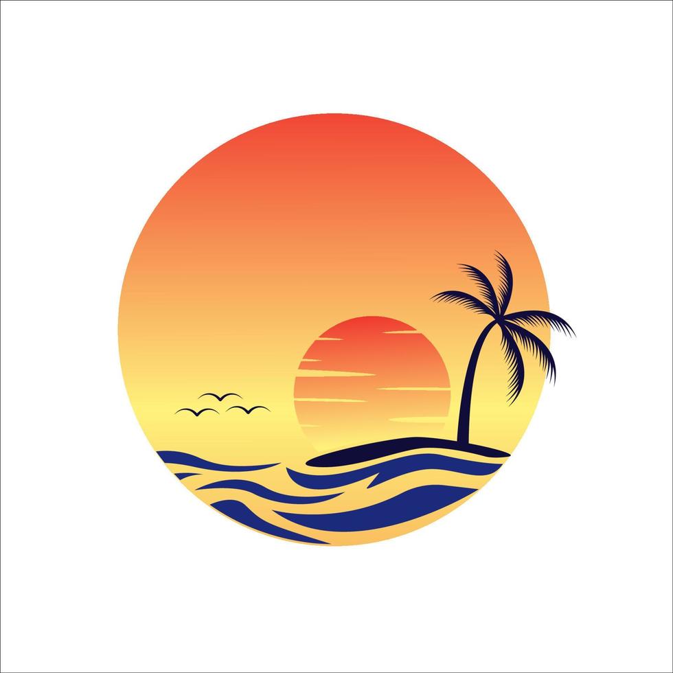 landschap van paradijs tropisch eiland strand, zonsopkomst zonsondergang. rustig strand tafereel met palm bomen vector illustratie
