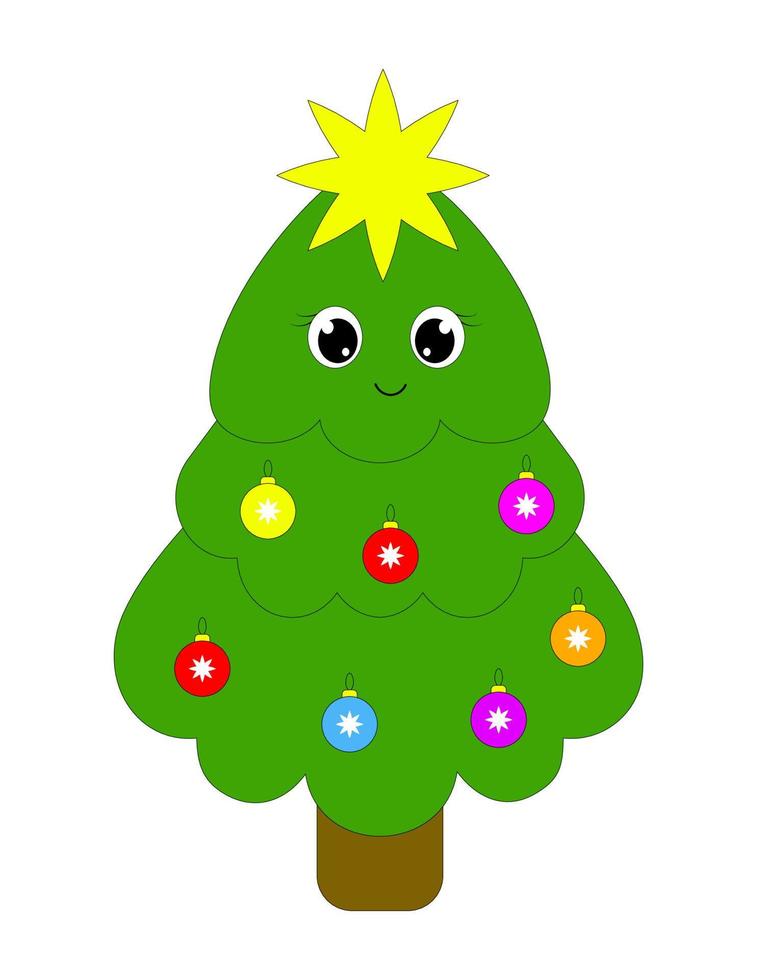 schattig Kerstmis boom.groen kawaii boom met bal vector