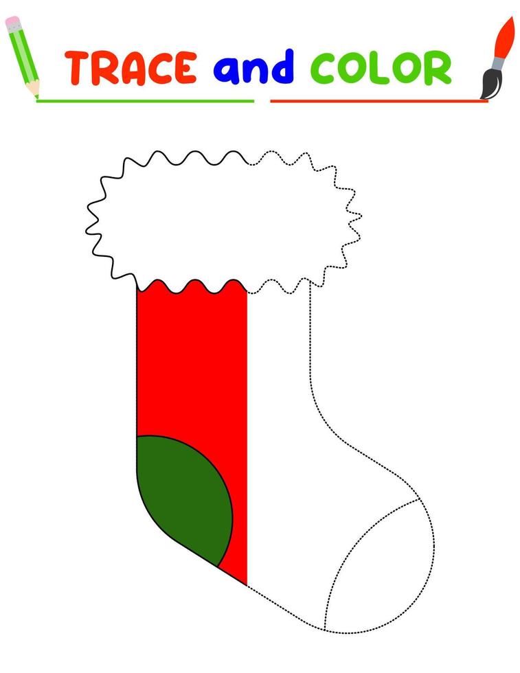 spoor en kleur de Kerstmis sok. een opleiding vel voor peuter- kinderen.educatief taken voor kinderen. sok kleur boek. vector