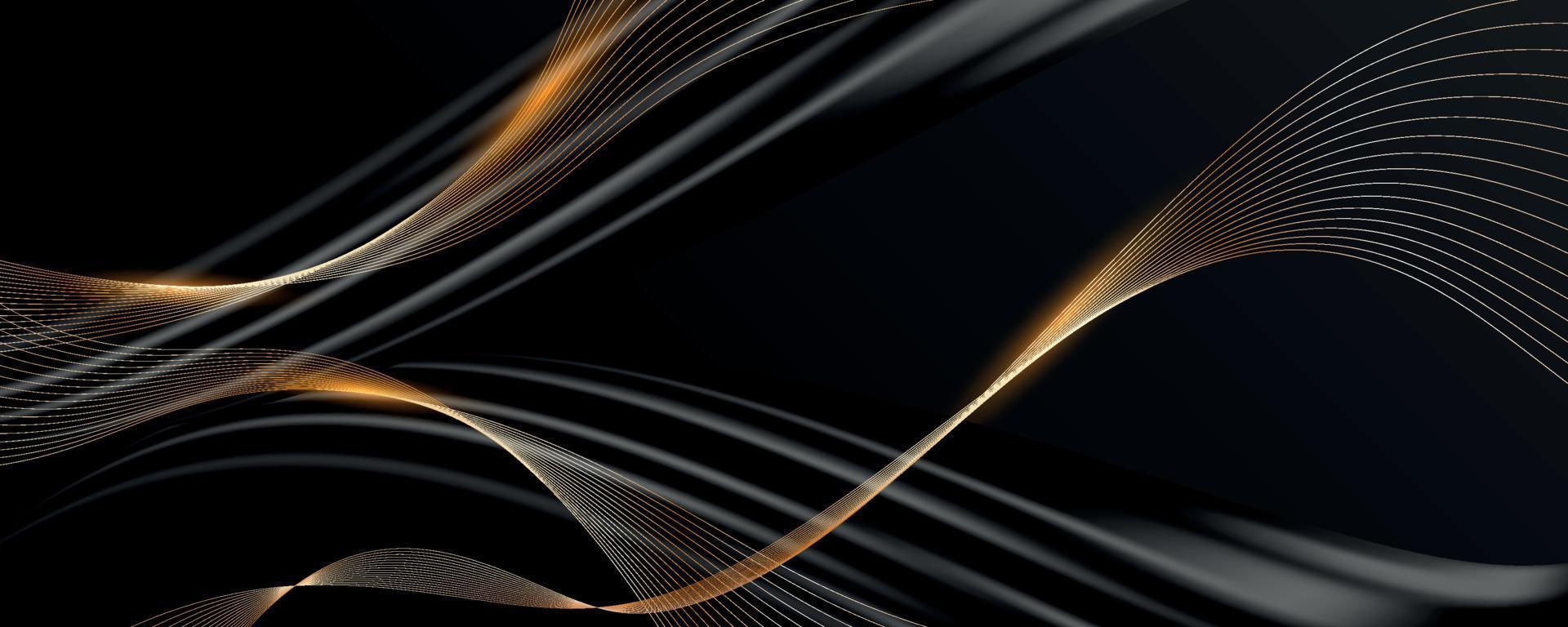 abstract 3d zwart achtergrond met gouden lijnen vector