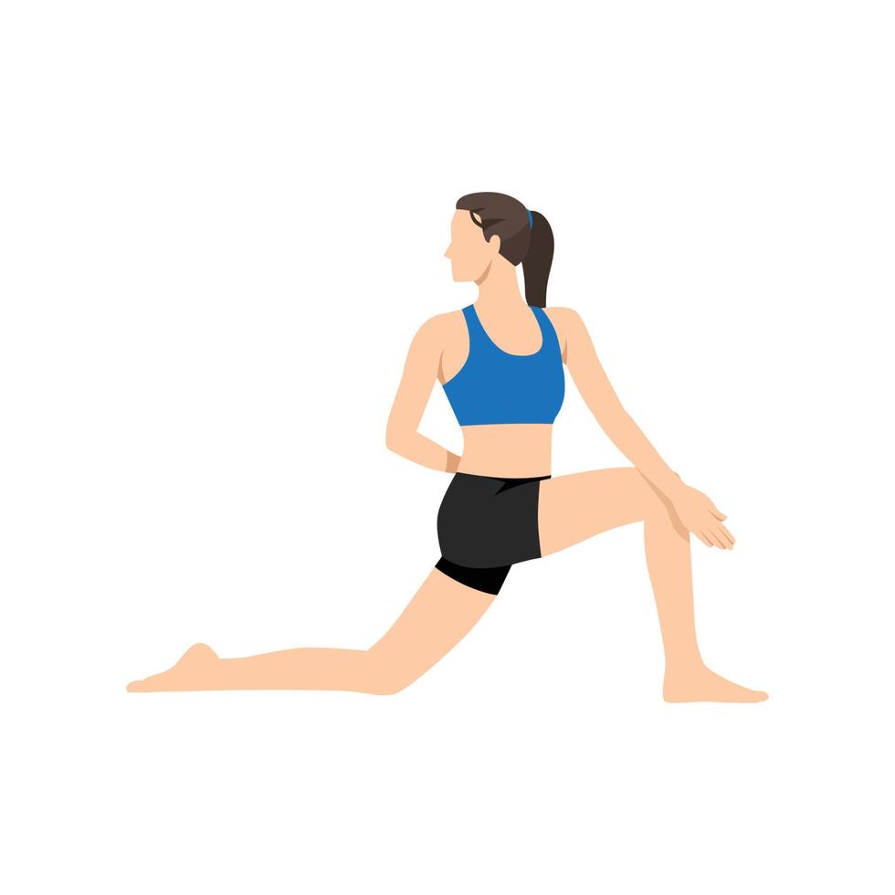 vrouw doet anjaneyasana of low lunge yoga pose, vectorillustratie in trendy stijl vector