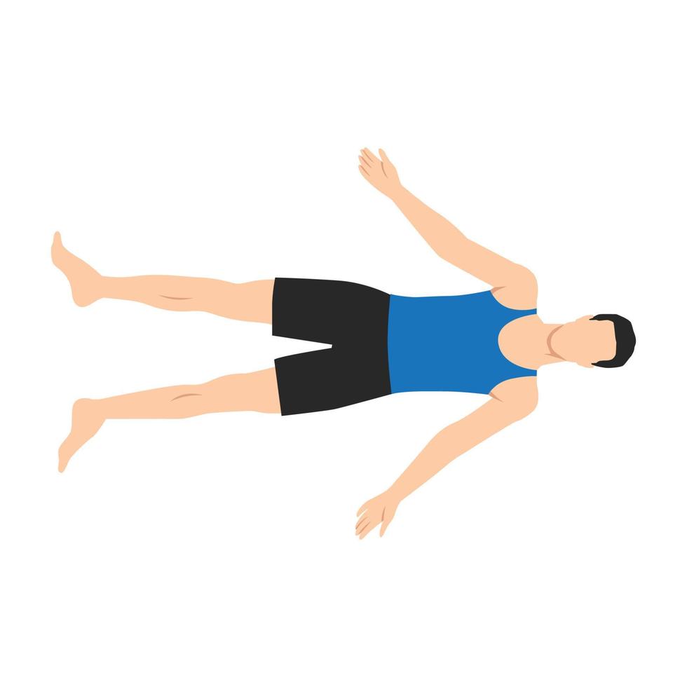 Mens aan het doen shavasana of lijk houding. yoga praktijk oefening. vlak vector illustratie geïsoleerd Aan wit achtergrond