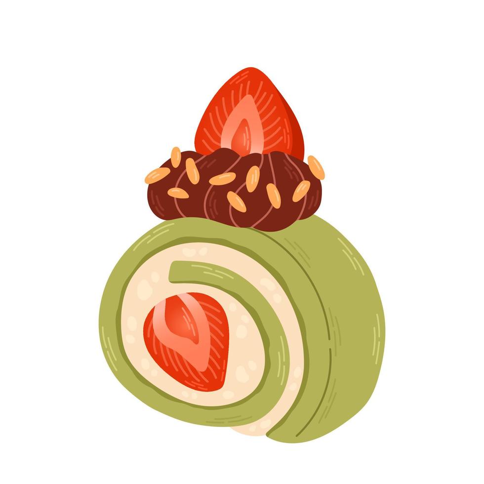 aardbei matcha taart rollen. matcha nagerecht. Japans matcha rollen. vector illustratie