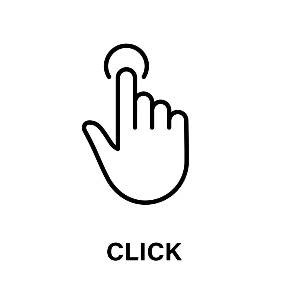 Klik gebaar van computer muis. wijzer vinger zwart lijn icoon. cursor hand- lineair pictogram. druk op dubbele kraan tintje vegen punt schets symbool. bewerkbare hartinfarct. geïsoleerd vector illustratie.