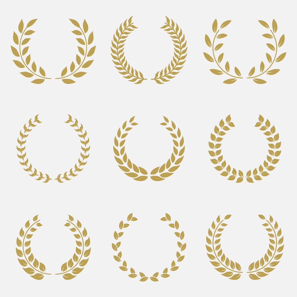 olijf- bladeren Afdeling prijs silhouet icoon. laurier lauwerkrans, succes ronde ornament pictogram, zege embleem set. kampioen beloning chaplet symbool. prestatie triomf. geïsoleerd vector illustratie.