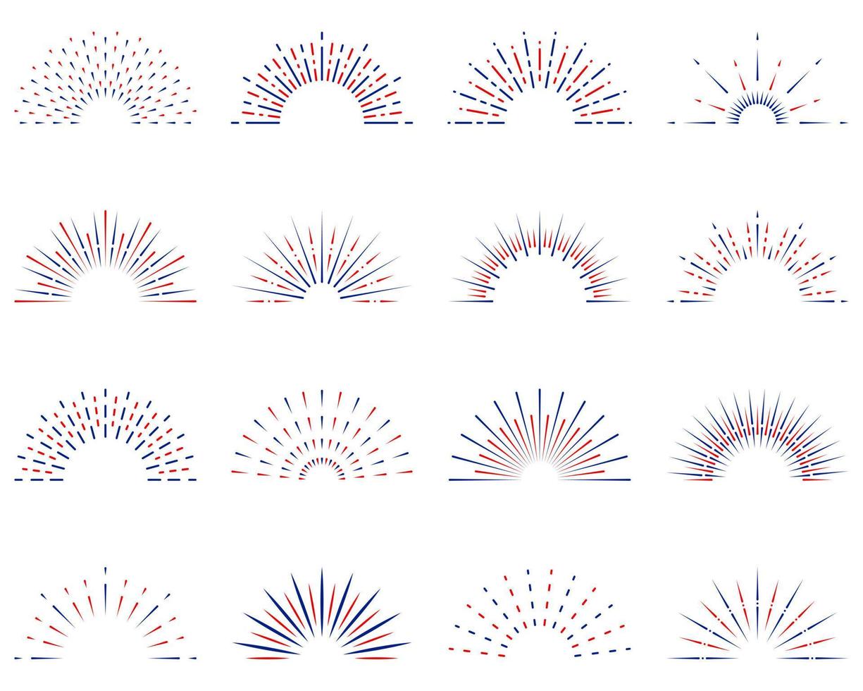 zon burst lichte halve lijn icoon. starburst halve cirkel zonneschijn schitteren retro lineaire pictogram. radiale halve zonsopgang ray overzicht icoon. sunburst glans decoratief element. geïsoleerde vectorillustratie. vector