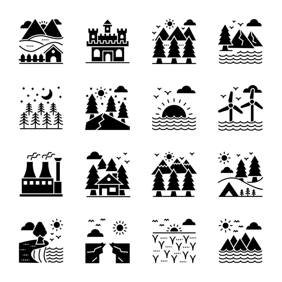 natuur landschappen pictogrammen pak vector