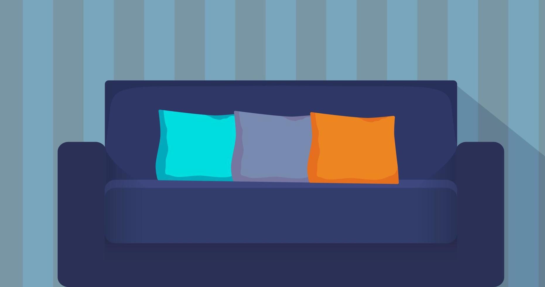 modern sofa met kleurrijk kussens. knus bank. vlak vector illustratie.