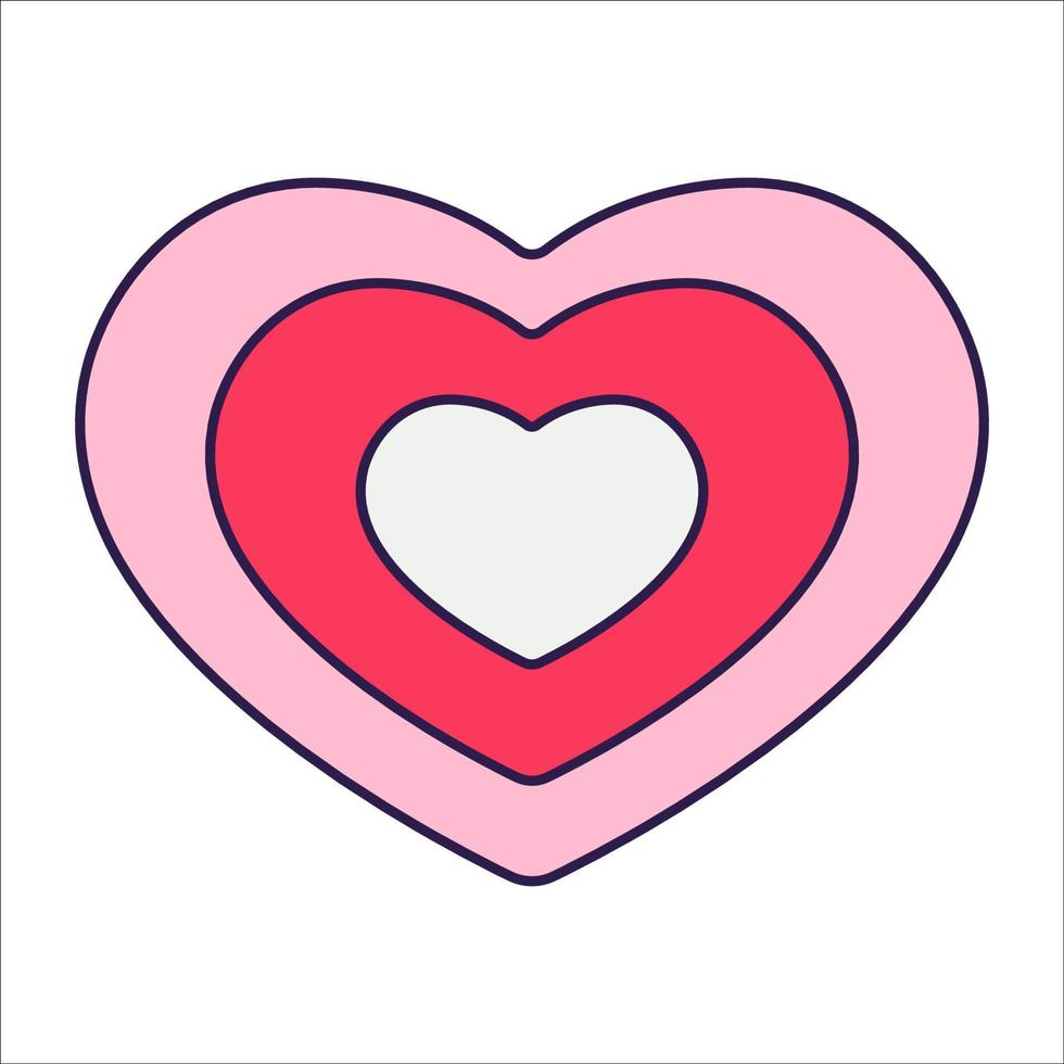 retro Valentijn dag icoon hart. liefde symbolen in de modieus knal lijn kunst stijl. de figuur van een hart in zacht roze, rood en koraal kleur. vector illustratie geïsoleerd.