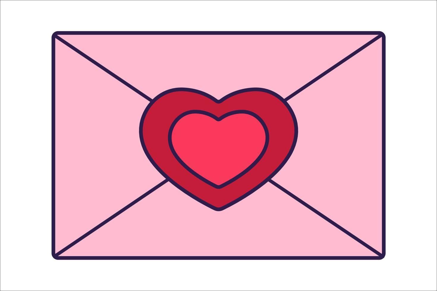 retro Valentijn dag icoon groet envelop met harten. liefde symbool in de modieus knal lijn kunst stijl. de schattig brief is in zacht roze, rood, en koraal kleur. vector illustratie geïsoleerd.