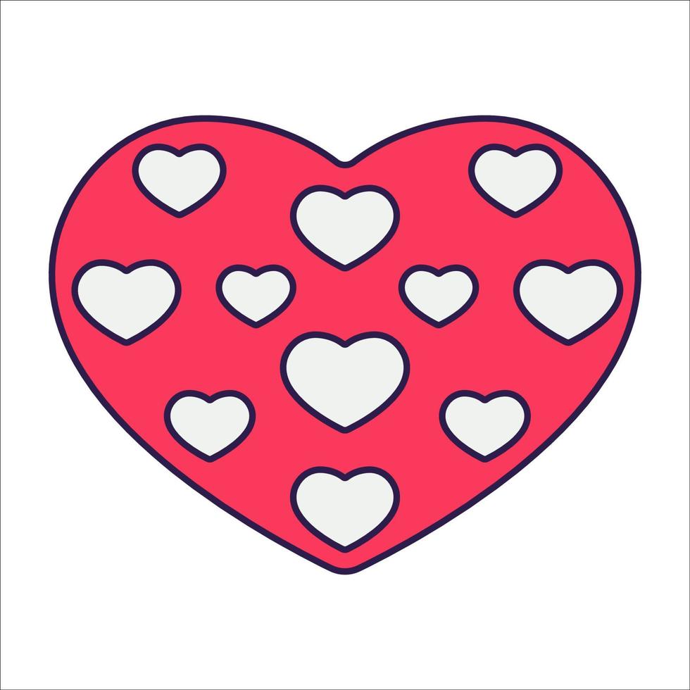 retro Valentijn dag icoon hart. liefde symbolen in de modieus knal lijn kunst stijl. de figuur van een hart in zacht roze, rood en koraal kleur. vector illustratie geïsoleerd.