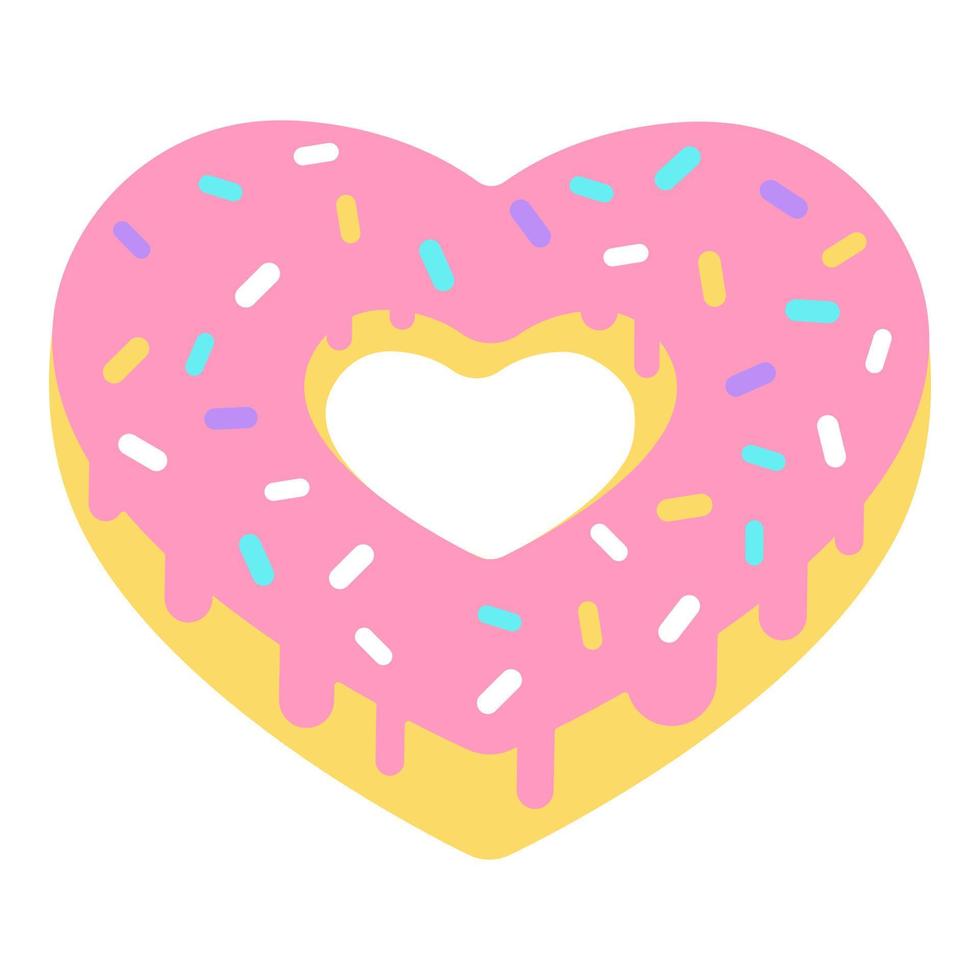 tekenfilm Valentijn dag icoon donut hart vorm geven aan. liefde symbool in de modieus knal stijl. de zoet chocola harten zijn zacht roze, geel kleuren. vector illustratie geïsoleerd