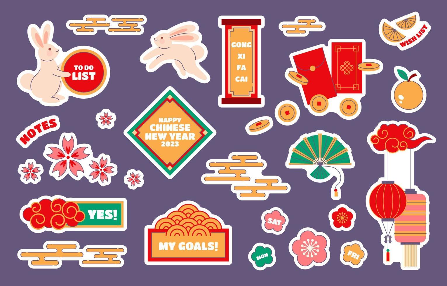 Chinese nieuw jaar logboek sticker verzameling vector