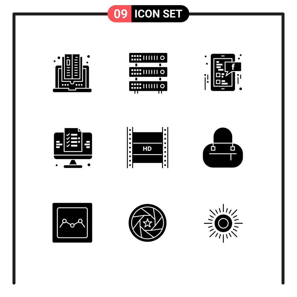 reeks van 9 modern ui pictogrammen symbolen tekens voor hd film website facebook web ontwikkeling bewerkbare vector ontwerp elementen