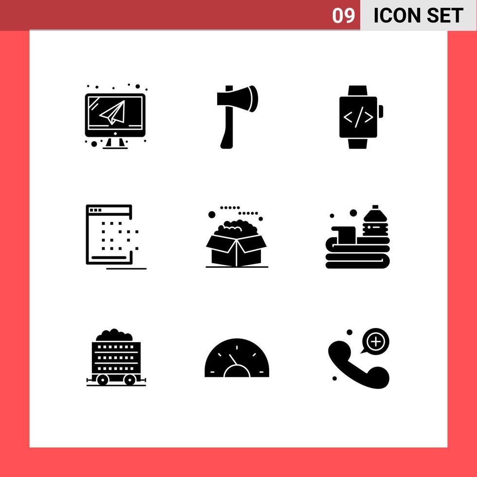 modern reeks van 9 solide glyphs en symbolen zo net zo Vermelding netwerk gebouw app tijd klok bewerkbare vector ontwerp elementen