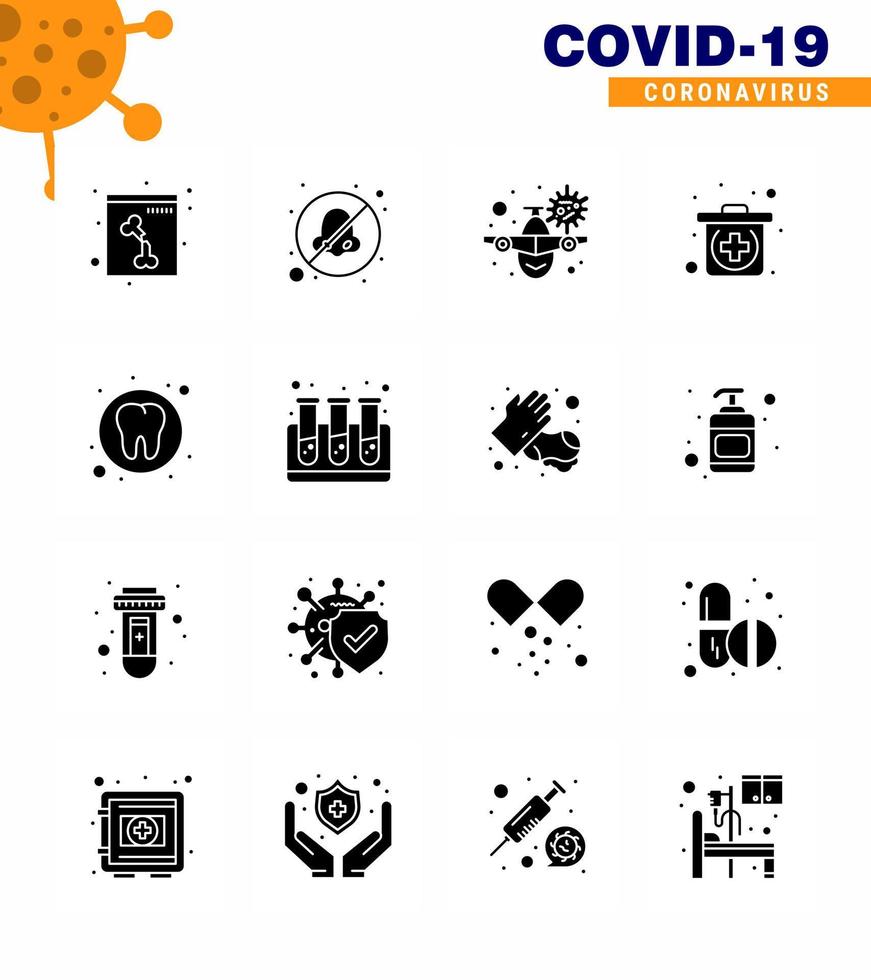 coronavirus bewustzijn icoon 16 solide glyph zwart pictogrammen icoon inbegrepen medisch tandheelkundig reizen medisch noodgeval virale coronavirus 2019november ziekte vector ontwerp elementen