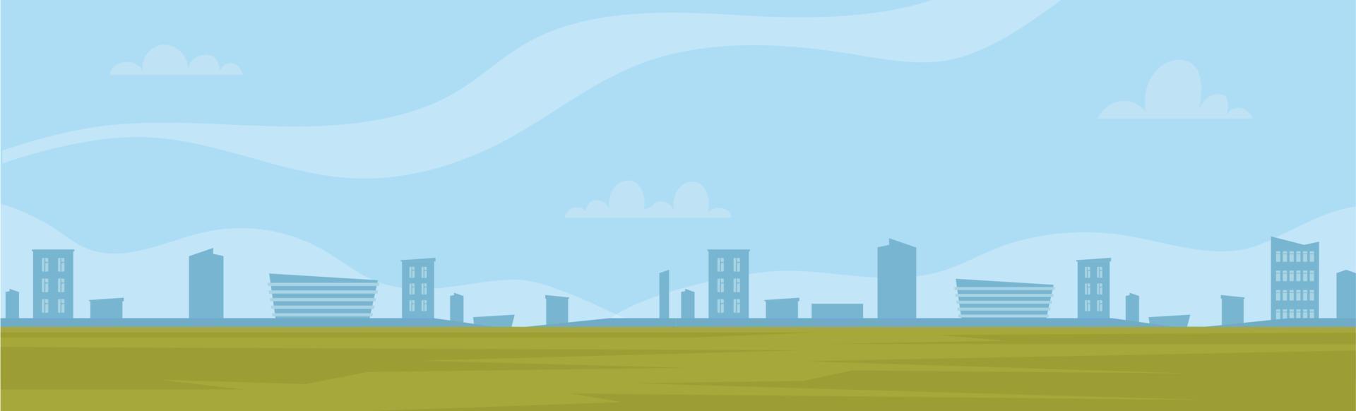 Open ruimte, een veld- buiten de stad en een visie van de stad in de afstand Aan de horizon. vector illustratie, achtergrond voor een geanimeerd video, filmmateriaal.