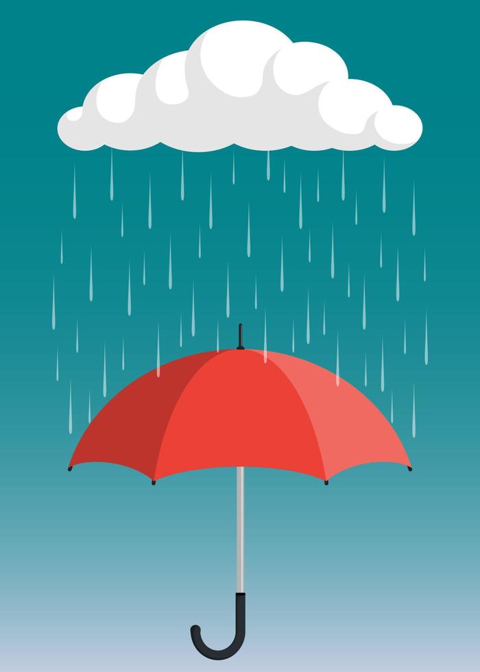 wolk, regen en geopend paraplu in de regen. vlak stijl vector illustratie.