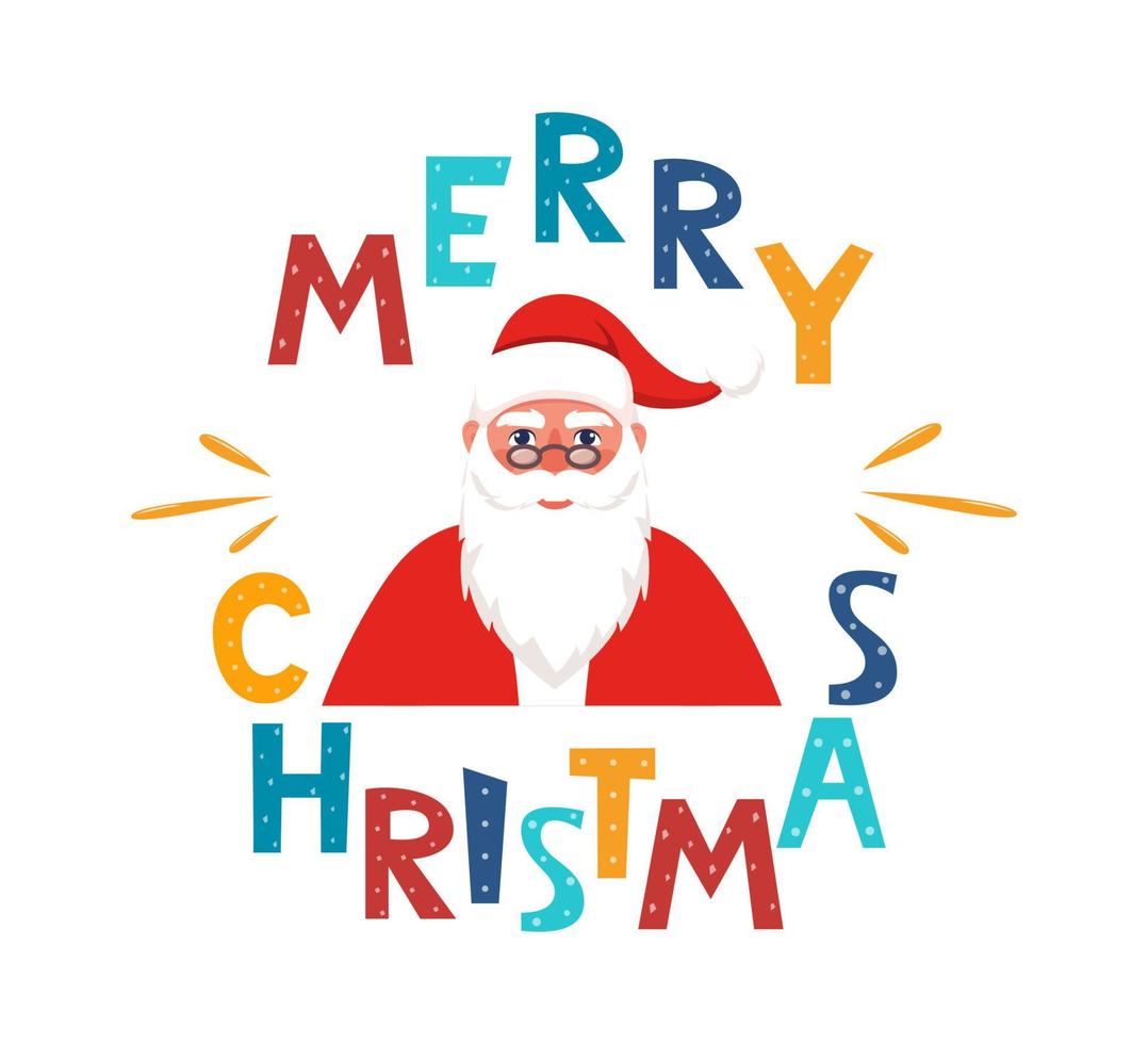 schattig de kerstman claus karakter en belettering vrolijk kerstmis. vrolijk Kerstmis schoonschrift ontwerp. creatief typografie voor vakantie groet. vector illustratie.