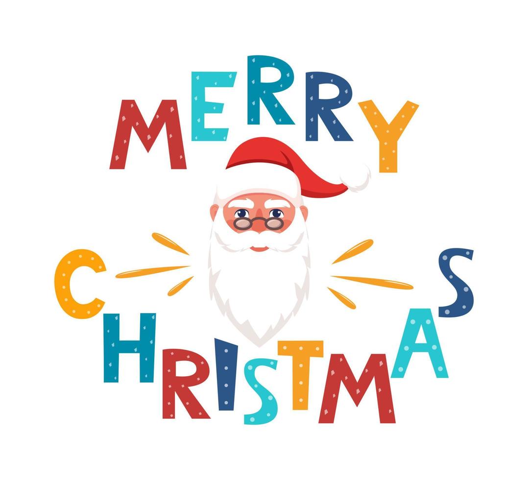 schattig de kerstman claus karakter en belettering vrolijk kerstmis. vrolijk Kerstmis schoonschrift ontwerp. creatief typografie voor vakantie groet. vector illustratie.