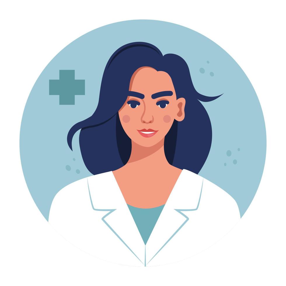 dokter ronde avatar. geneeskunde vlak avatar met vrouw dokter. medisch kliniek team. ronde icoon medisch verzameling, vector illustratie.