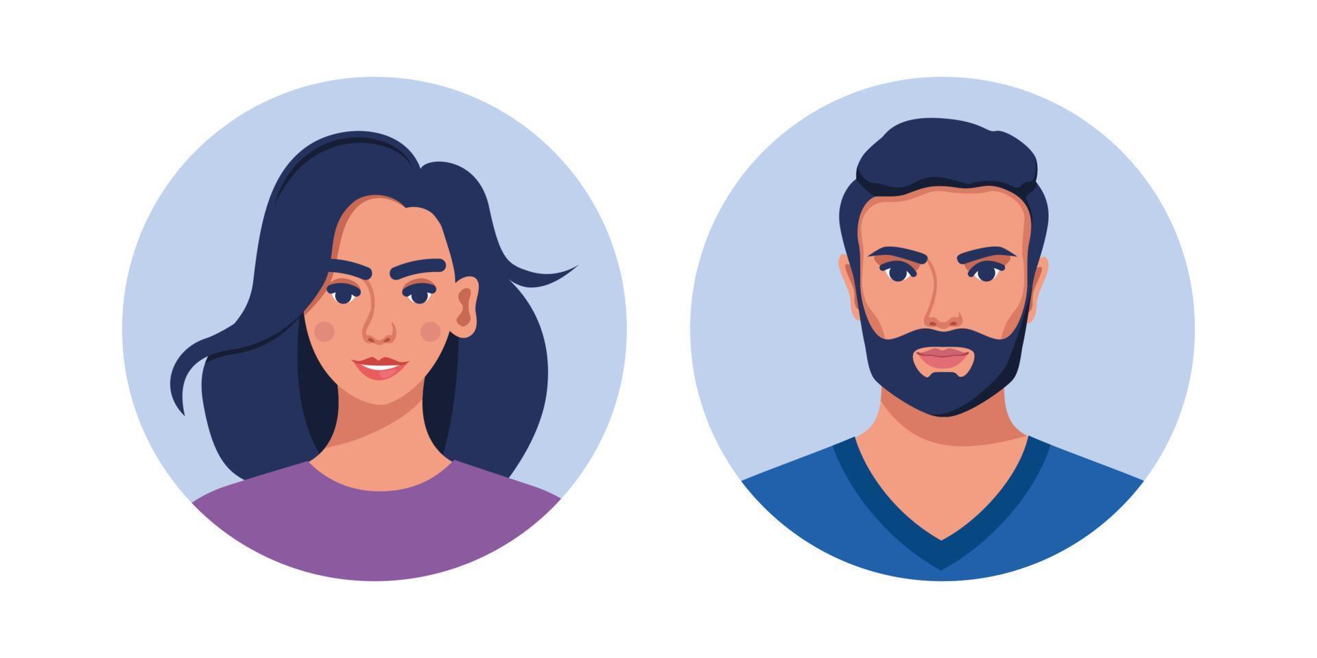 glimlachen mensen avatars. Mens en vrouw karakter. portretten. mannetje en vrouw avatars in een cirkel. vector illustratie.