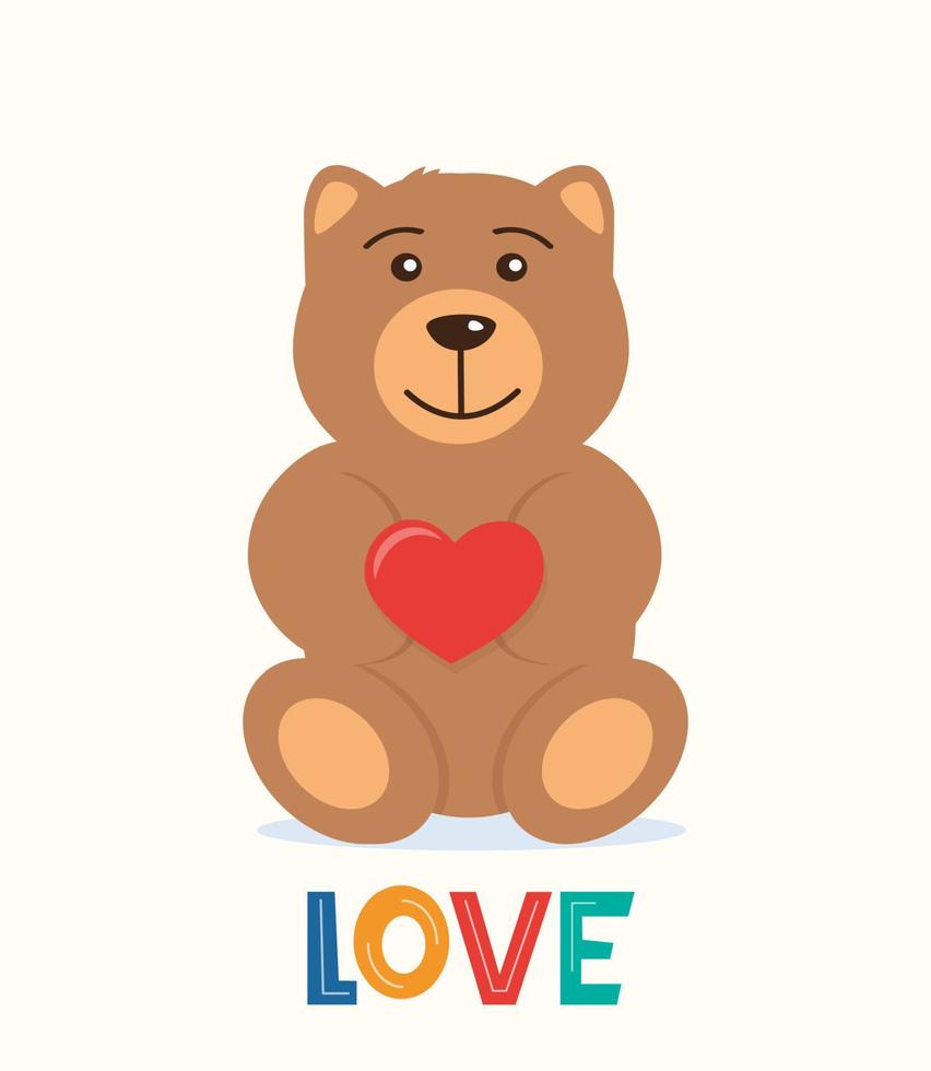 schattig teddy beer Holding groot rood hart in de poten. de concept van Valentijnsdag dag. vlak vector illustratie.