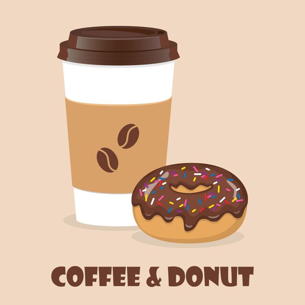 koffie naar Gaan en donut. vector illustratie voor korting bon, folder, cafe menu, reclame poster.