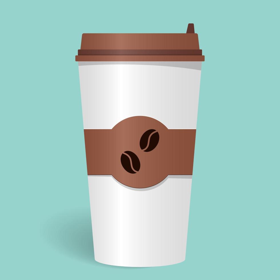 realistisch papier koffie kop met deksel en embleem met koffie bonen. afhalen koffie. koffie naar Gaan. vector illustratie.